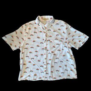 Love Notes Novelty Rainbow Print Semi Cropped Button Up Shirt S